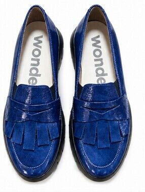 Wonders Kiltie Platform Loafers Navy Blue Patent Leather EU 37 US 6.5-7 NWOB✨